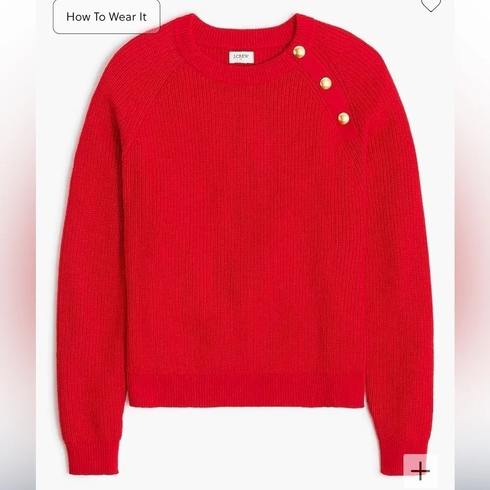 J crew classic cardinal red Button raglan crewneck sweater